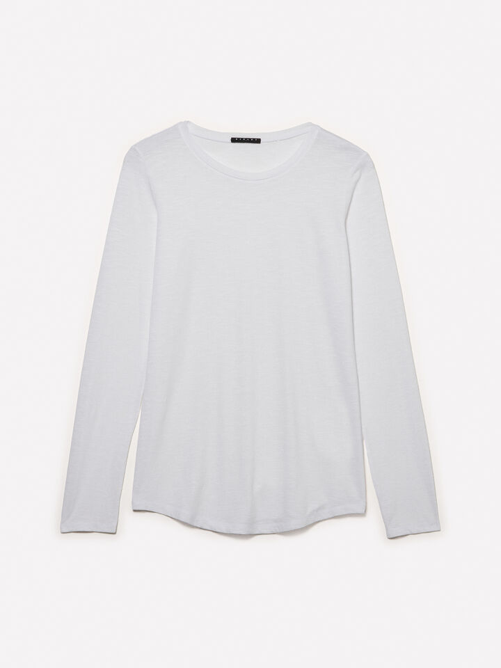 Μπλούζα λευκή μακρυμάνικη με λαιμόκοψη - μπλουζάκια μακρυμάνικα γυναικεία - Λευκο | Sisley image number 5